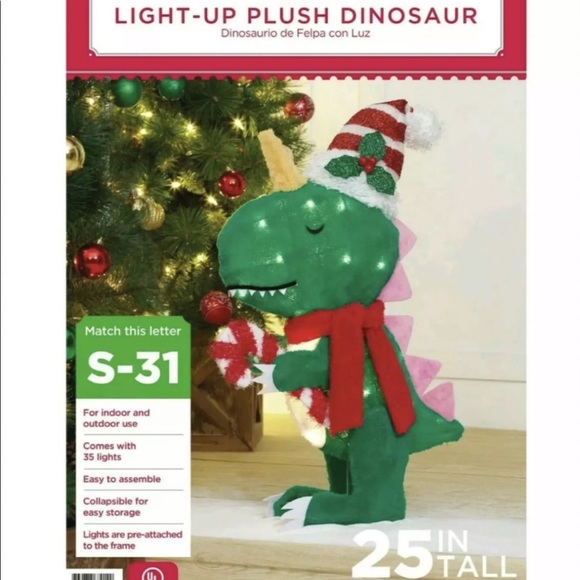 Holiday Time Light-Up Plush Dinosaur 25” Christmas Decoration - Picture 1 of 4